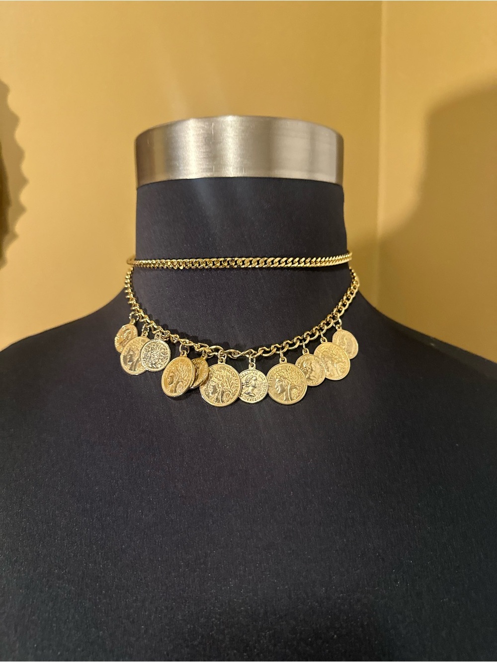 Gold Tone Coin Charm Choker Necklace - Women Jewelry - Picture 3 of 4